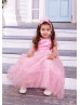 Blush Pink Pearl Beaded Satin Tulle Flower Girl Dress